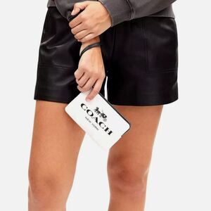 Coach White and Black Clutch with Logo and Wrist Strap